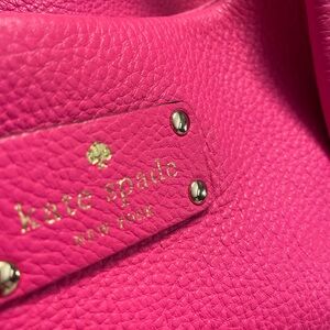 kate spade Hot Pink Pebbled Leather Tote with Gold Logo
